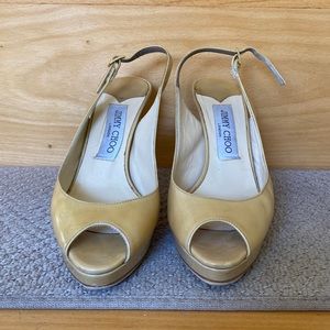 Jimmy choo nude patent sling backs peep toe 36.5
